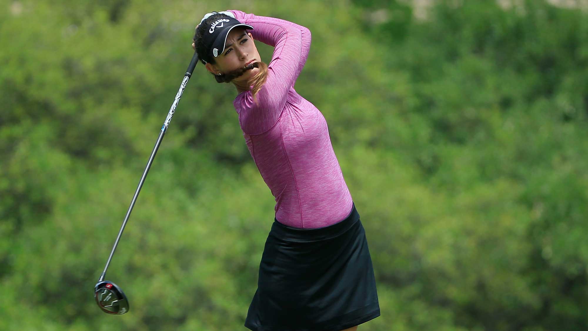Amateur Cheyenne Knight watches her tee shot on the third hole during the third round of the Volunteers of America Texas Shootout