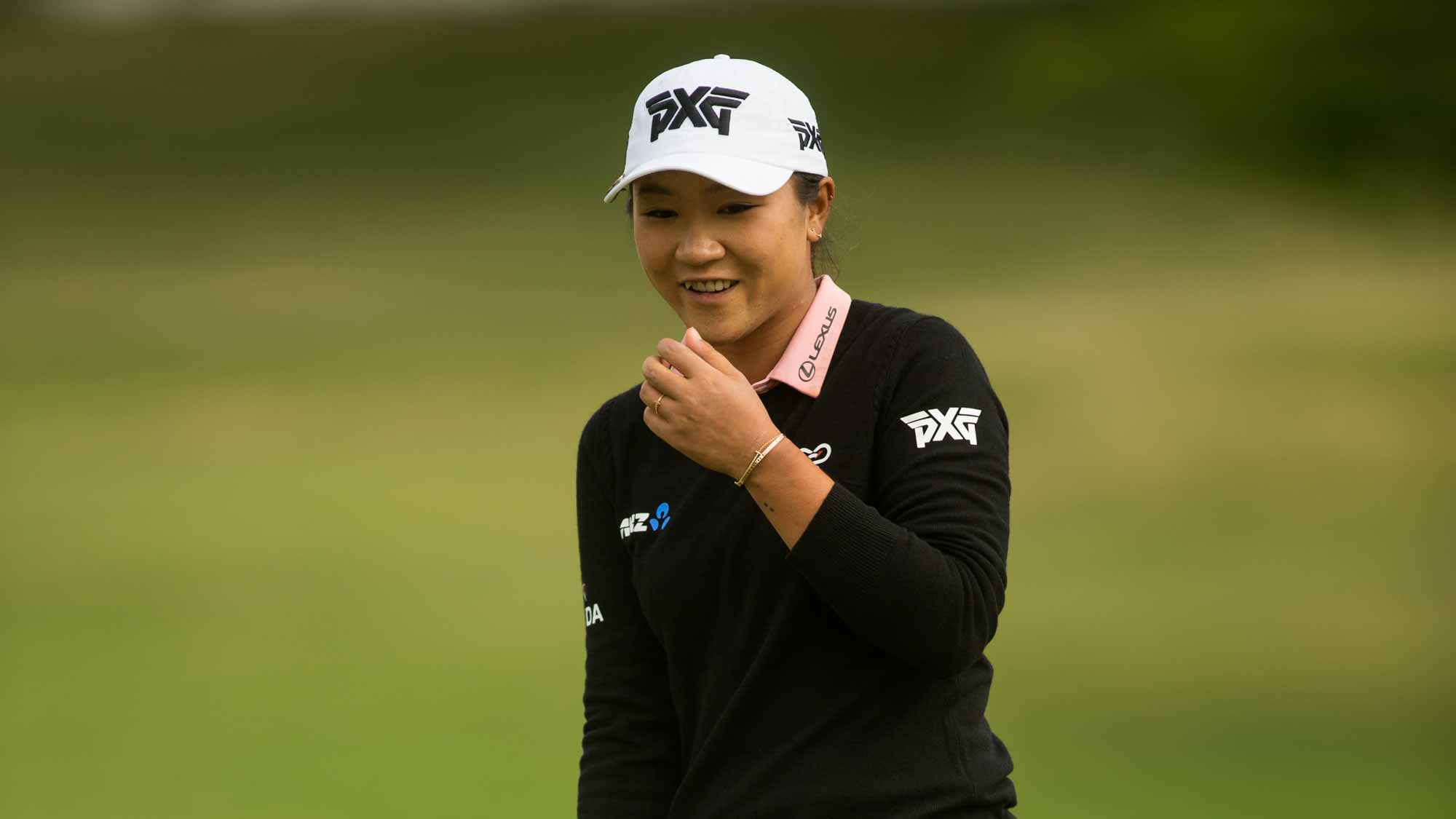 Lydia Ko of New Zealand reacts to a putt at the third hole during the first round of the Volunteers of America North Texas Shootout at Las Colinas Country Club