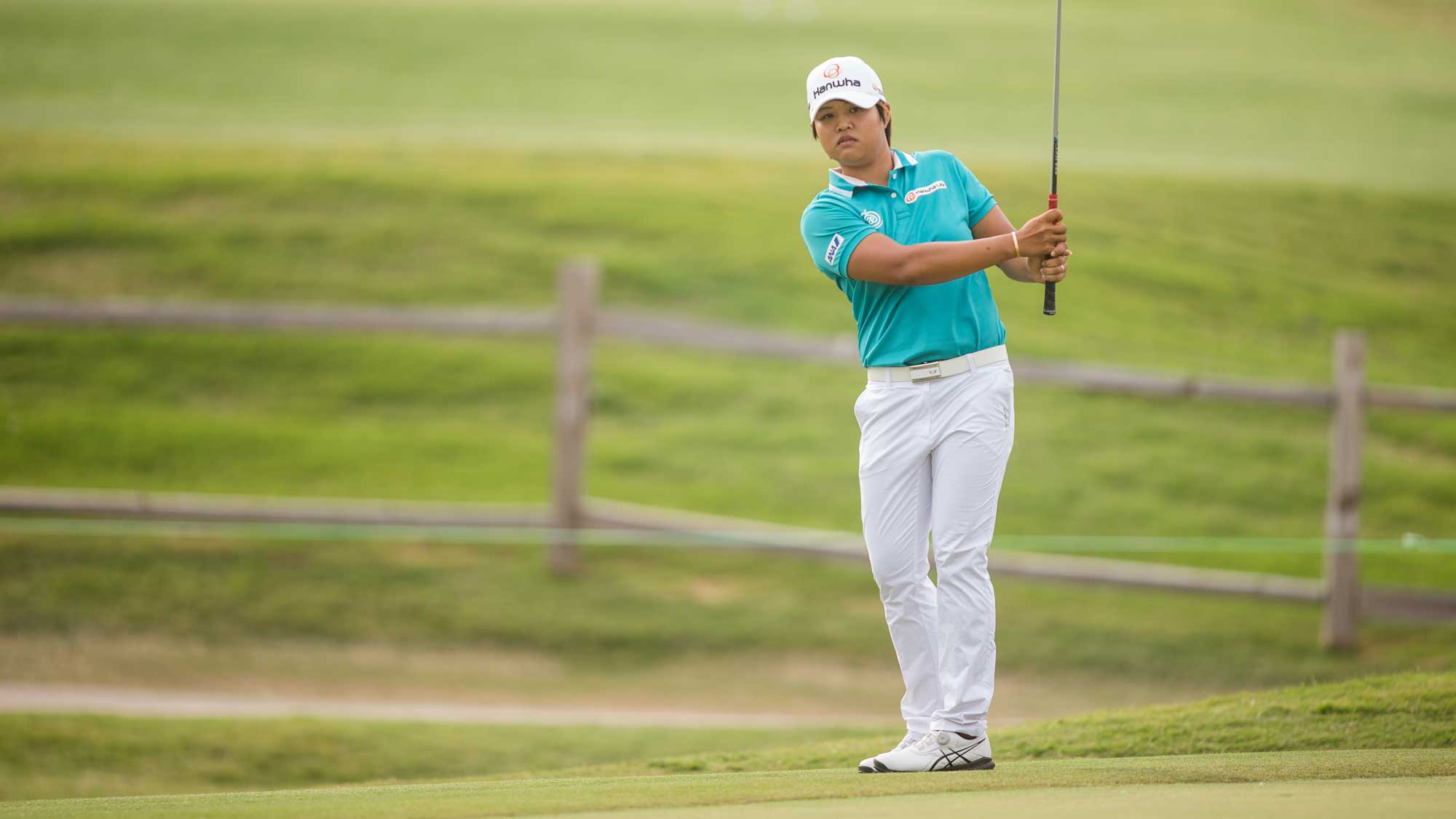 Haru Nomura of Japan plays her fourth shot at the eighteenth hole during the second round of the Volunteers of America Texas Shootout