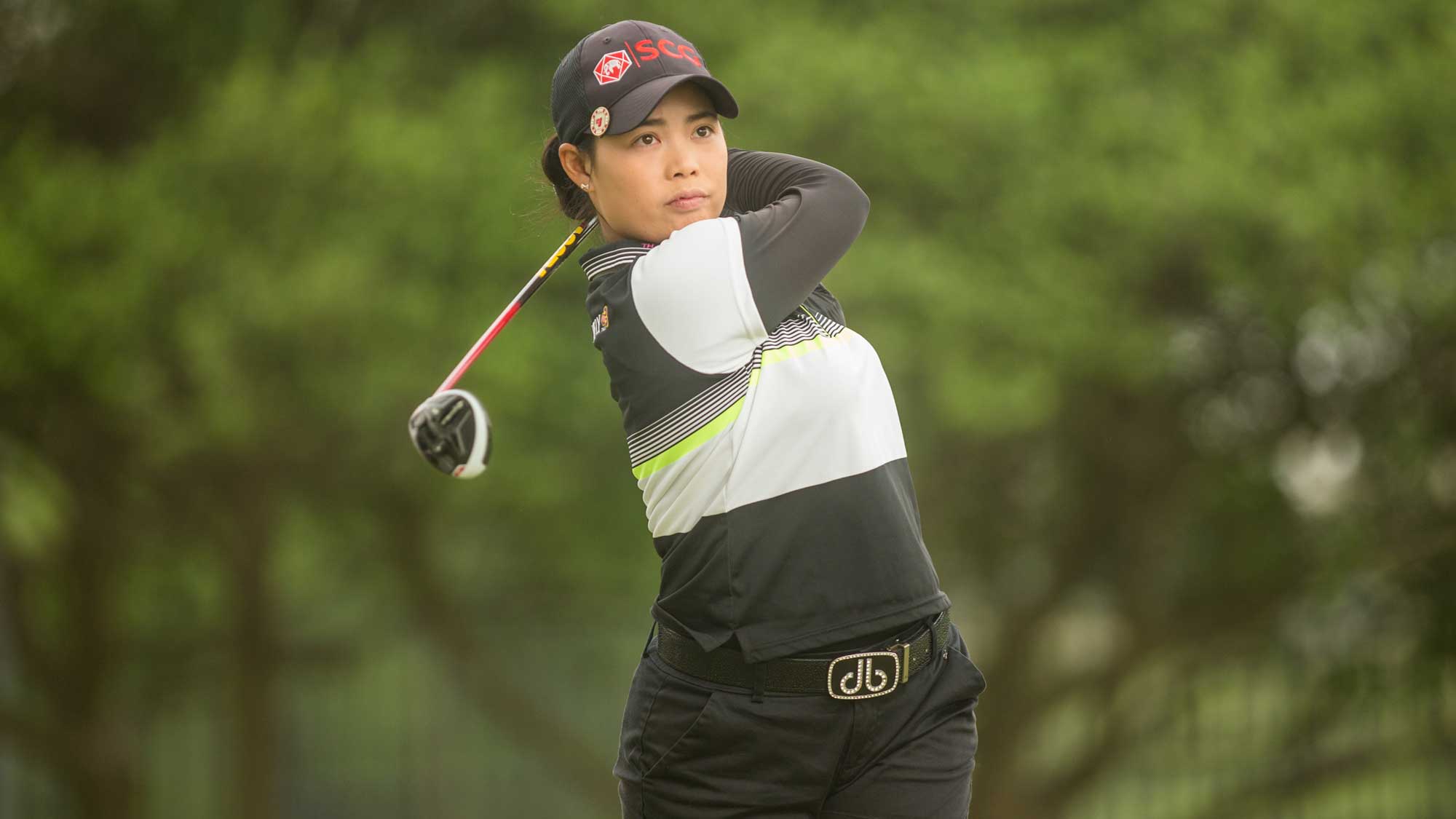 Moriya Jutanugarn of Thailand plays her tee shot at the second hole during the third round of the Volunteers of America Texas Shootout