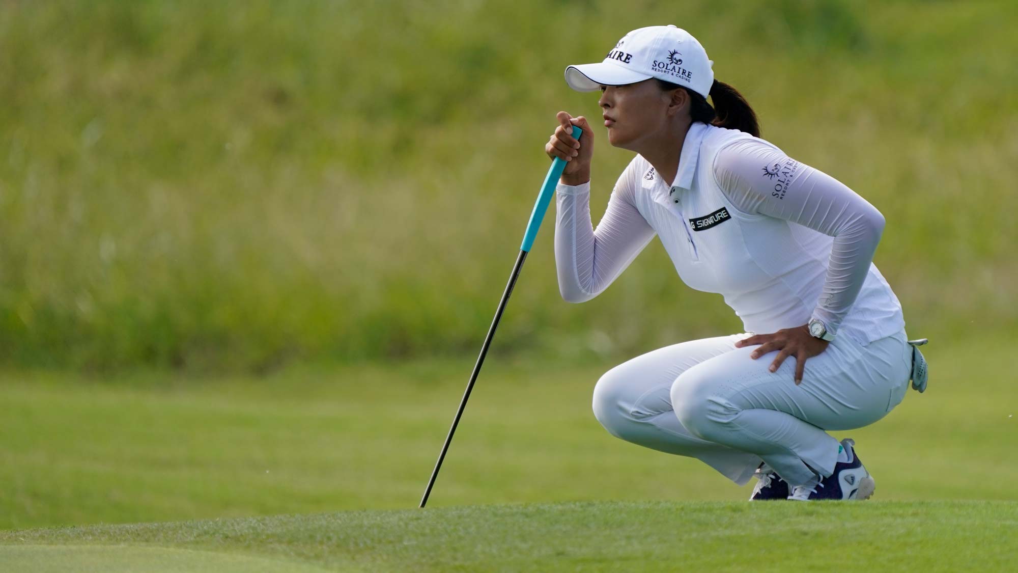 Jin Young Ko of Korea lines up a putt on the second hole during the third round of the Volunteers of America Classic