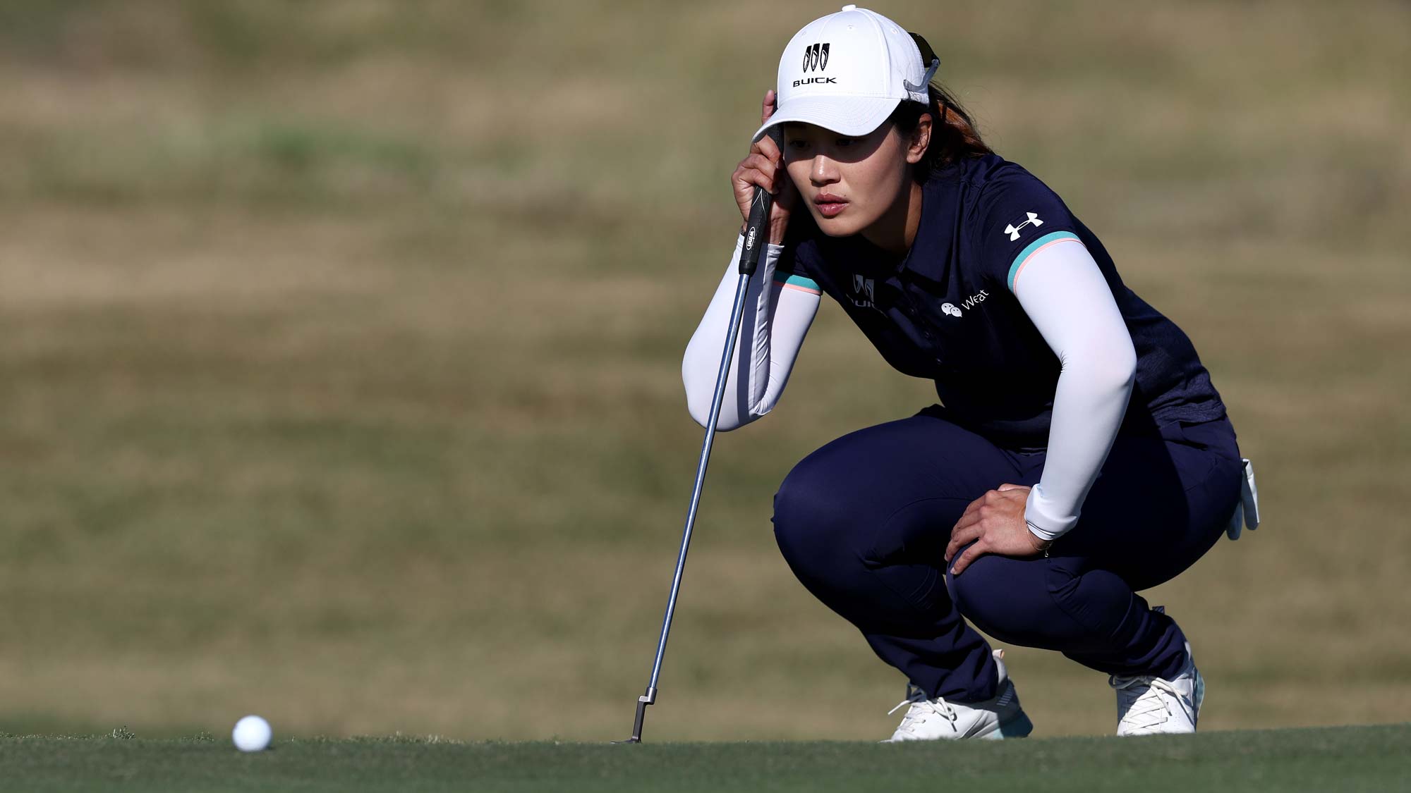 Xiyu Janet Lin of China lines up a putt on the 17th green during the second round of The Ascendant LPGA benefiting Volunteers of America at Old American Golf Club