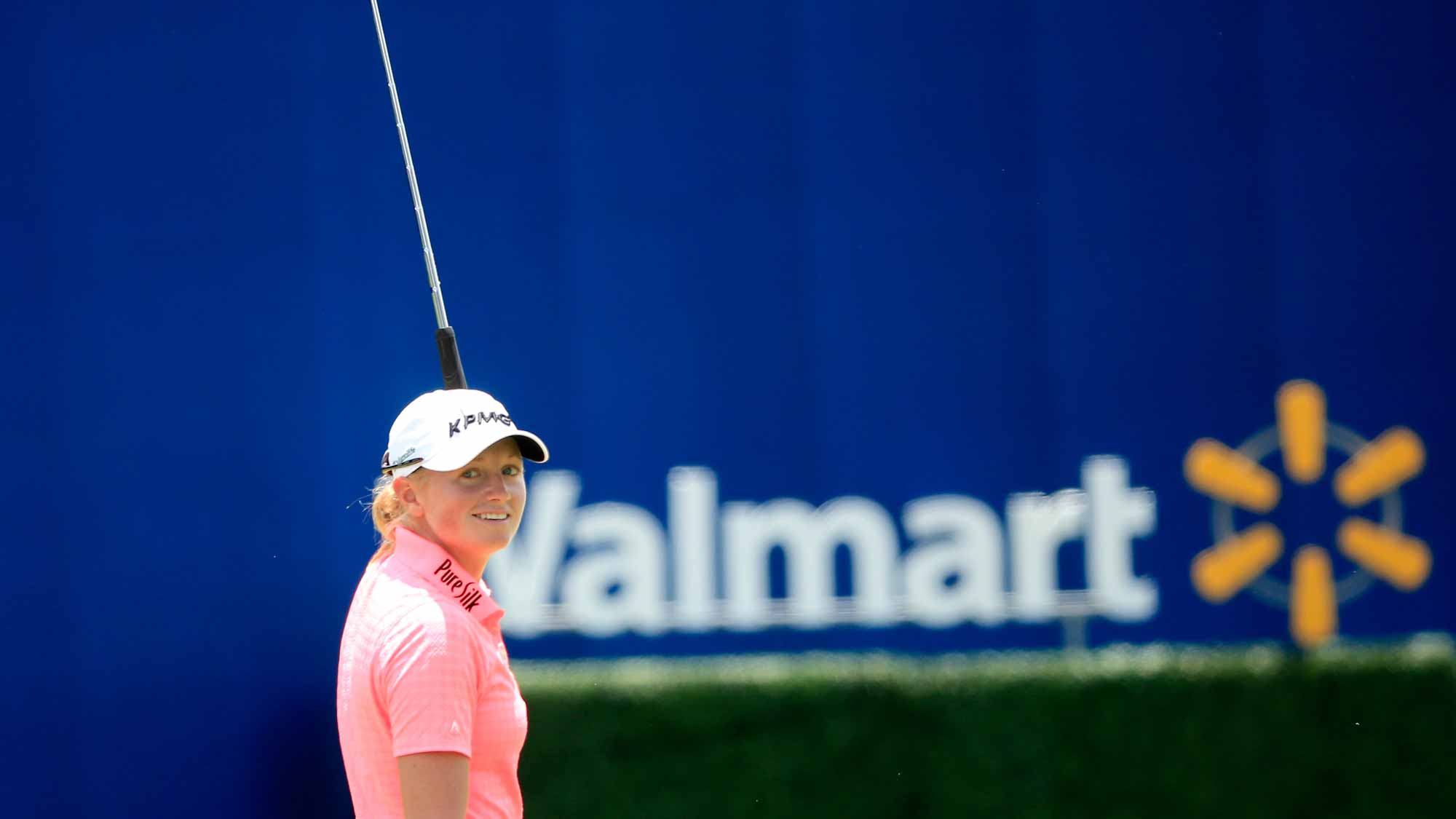 Stacy Lewis of the United States reacts to a birdie on the 17th hole during the second round of the Walmart NW Arkansas Championship Presented by P&G at Pinnacle Country Club