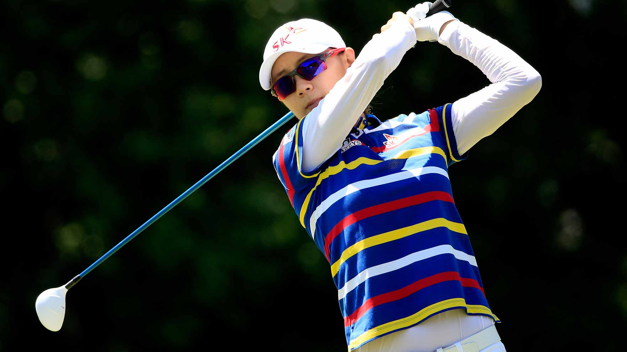 Na Yeon Choi of South Korea plays a shot on the fifth hole during the final round of the Walmart NW Arkansas Championship Presented by P&G at Pinnacle Country Club