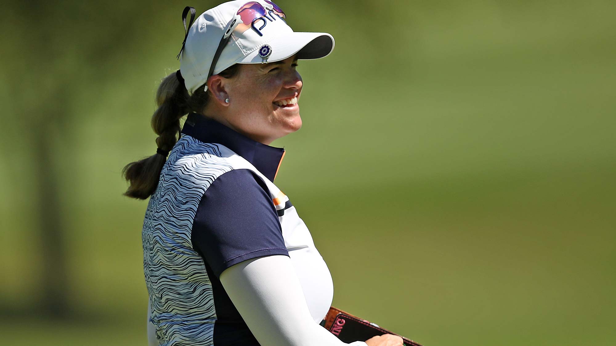 Jackie Stoelting reacts to her birdie putt on the 9th green during the first round of the LPGA Walmart NW Arkansas Championship