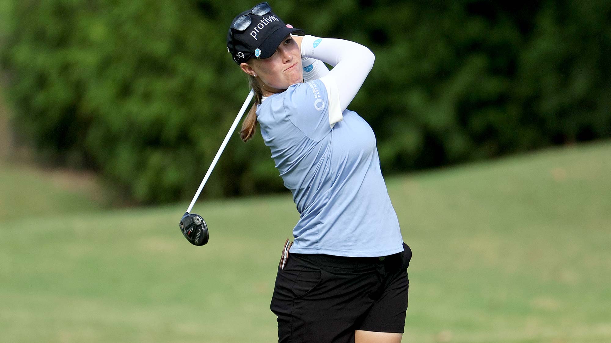 Jennifer Kupcho hits her second shot on the 7th hole during the second round of the Walmart NW Arkansas Championship Presented by P&G