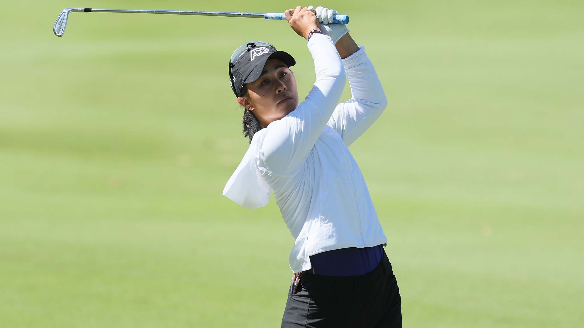 Danielle Kang hits her second shot on the 16th hole during the final round of the Walmart NW Arkansas Championship Presented by P&G