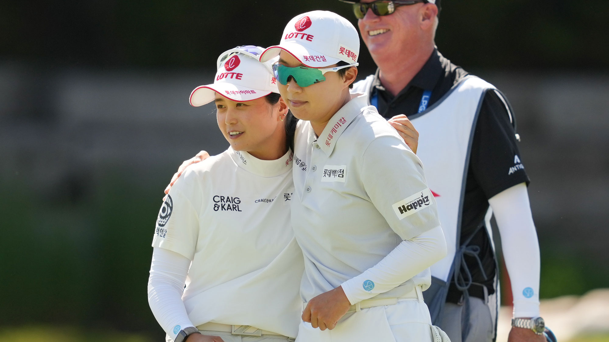 (L-R) Hye-Jin Choi and Hyo Joo Kim of South Korea on the 18th green during the third round of the Dow Championship 2026 at Midland Country Club on June 13, 2026 in Midland, Michigan.
