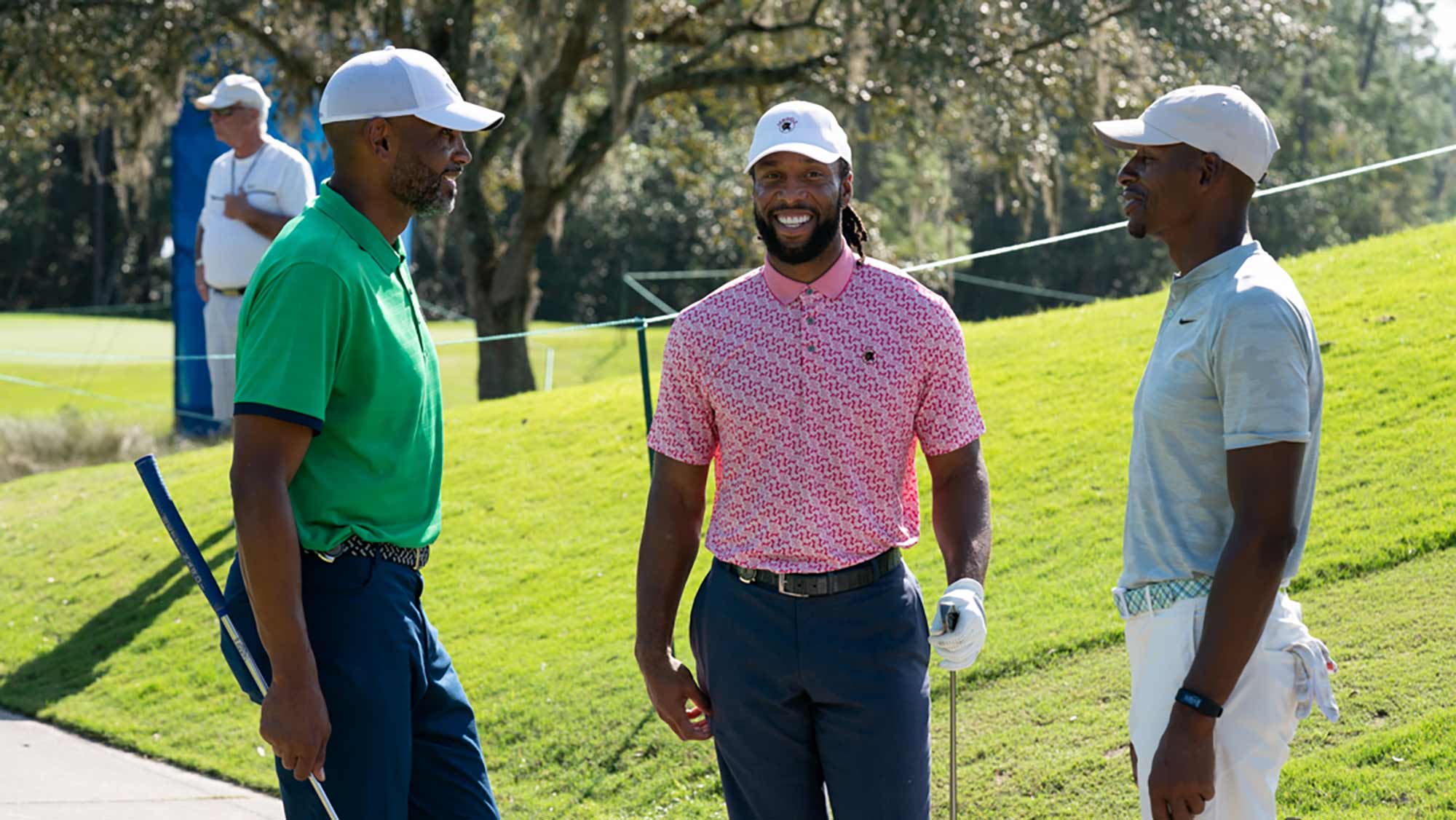 Grant Hill, Larry Fitzgerald and Ray Allen chat during the opening round of the Diamond Resorts Tournament of Champions presented by Insurance Office of America on January 16, 2020