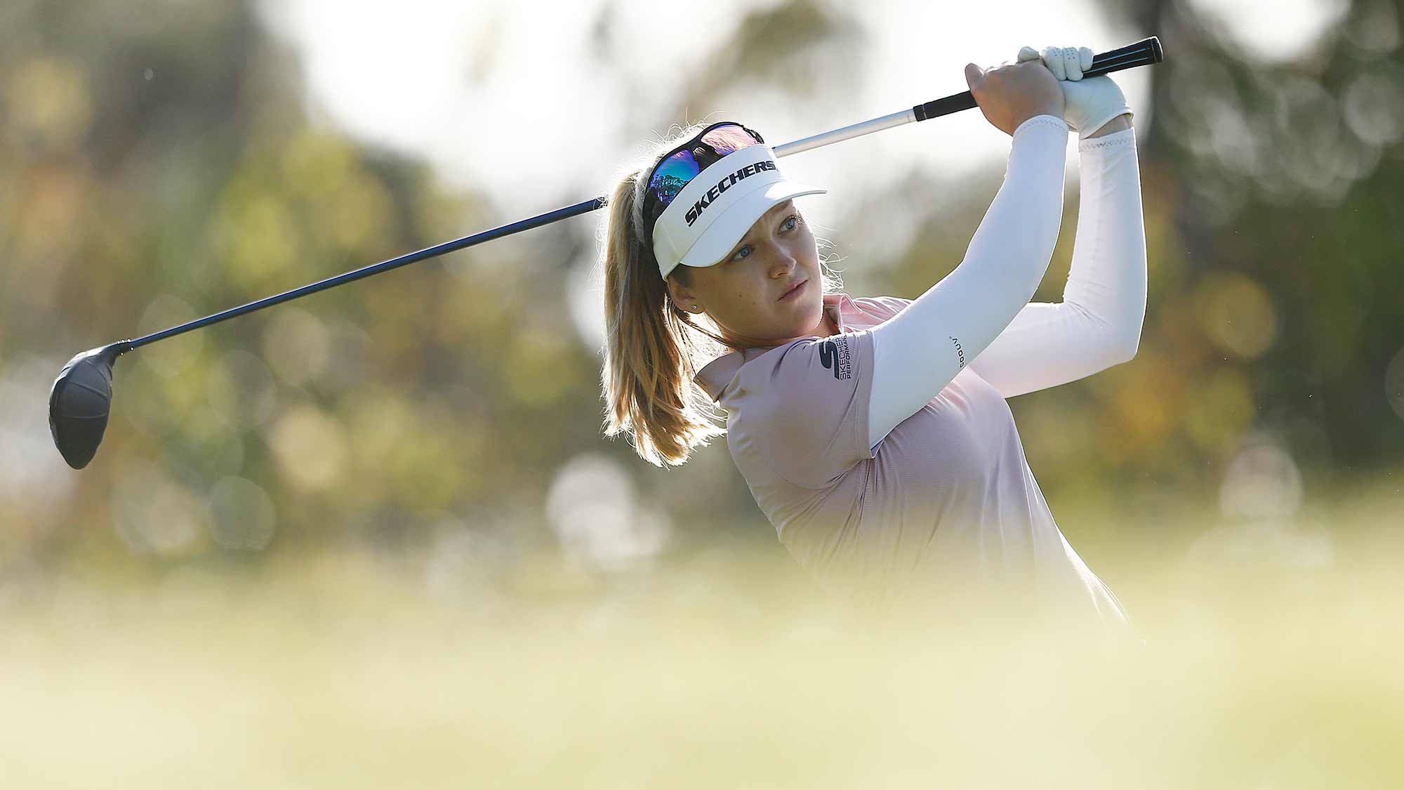 Brooke Henderson of Canada plays her shot from the seventh tee during the second round of the Diamond Resorts Tournament of Champions at Tranquilo Golf Course at Four Seasons Golf and Sports Club Orlando on January 17, 2020 in Lake Buena Vista, Florida