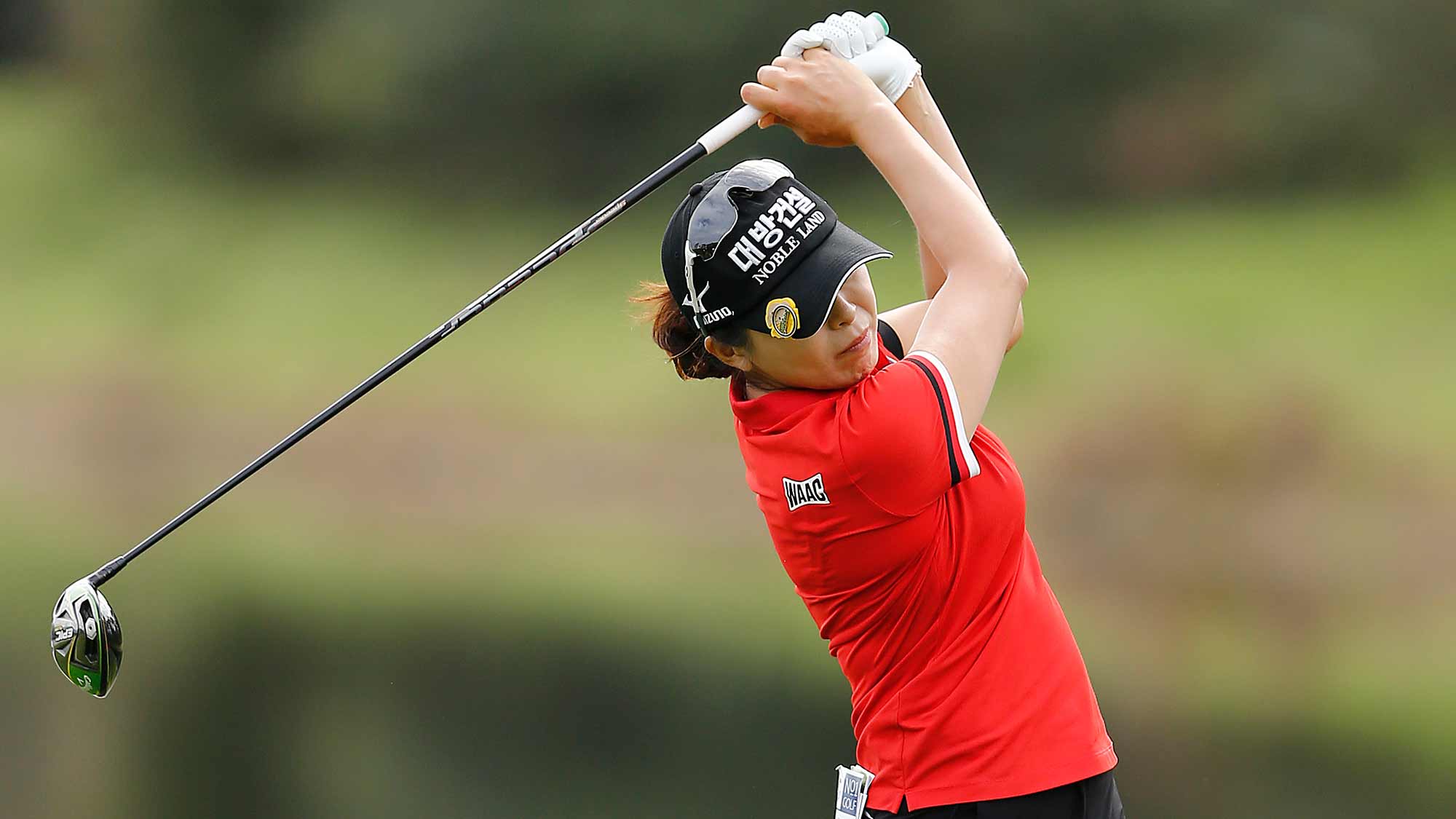 Mi Jung Hur of South Korea plays her second shot on the seventh hole during the final round of the Diamond Resorts Tournament of Champions at Tranquilo Golf Course at Four Seasons Golf and Sports Club Orlando on January 19, 2020 in Lake Buena Vista, Florida