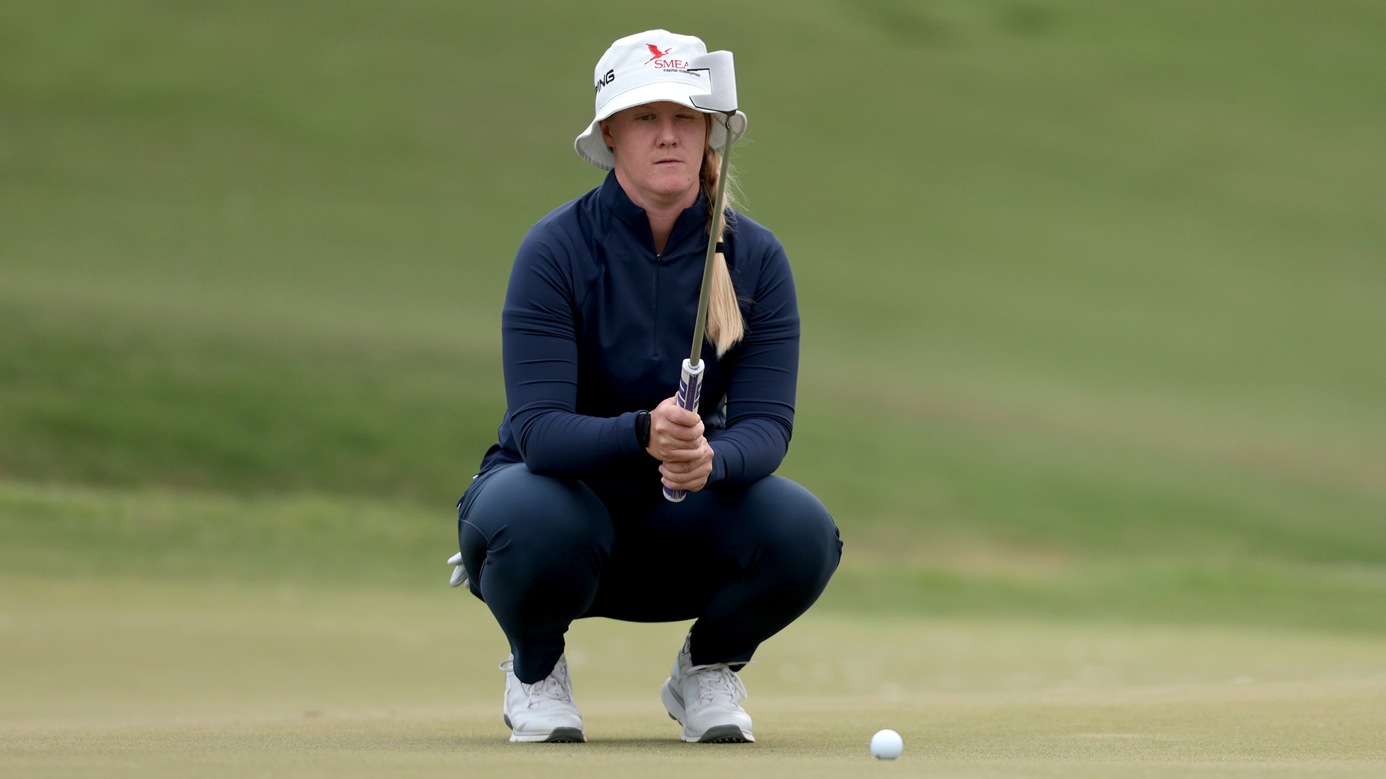 Ingrid Lindblad of Sweden lines up a putt on the 17th green during the second round of the JM Eagle LA Championship presented by Plastpro 2025 at El Caballero Country Club on April 18, 2025 in Tarzana, California.