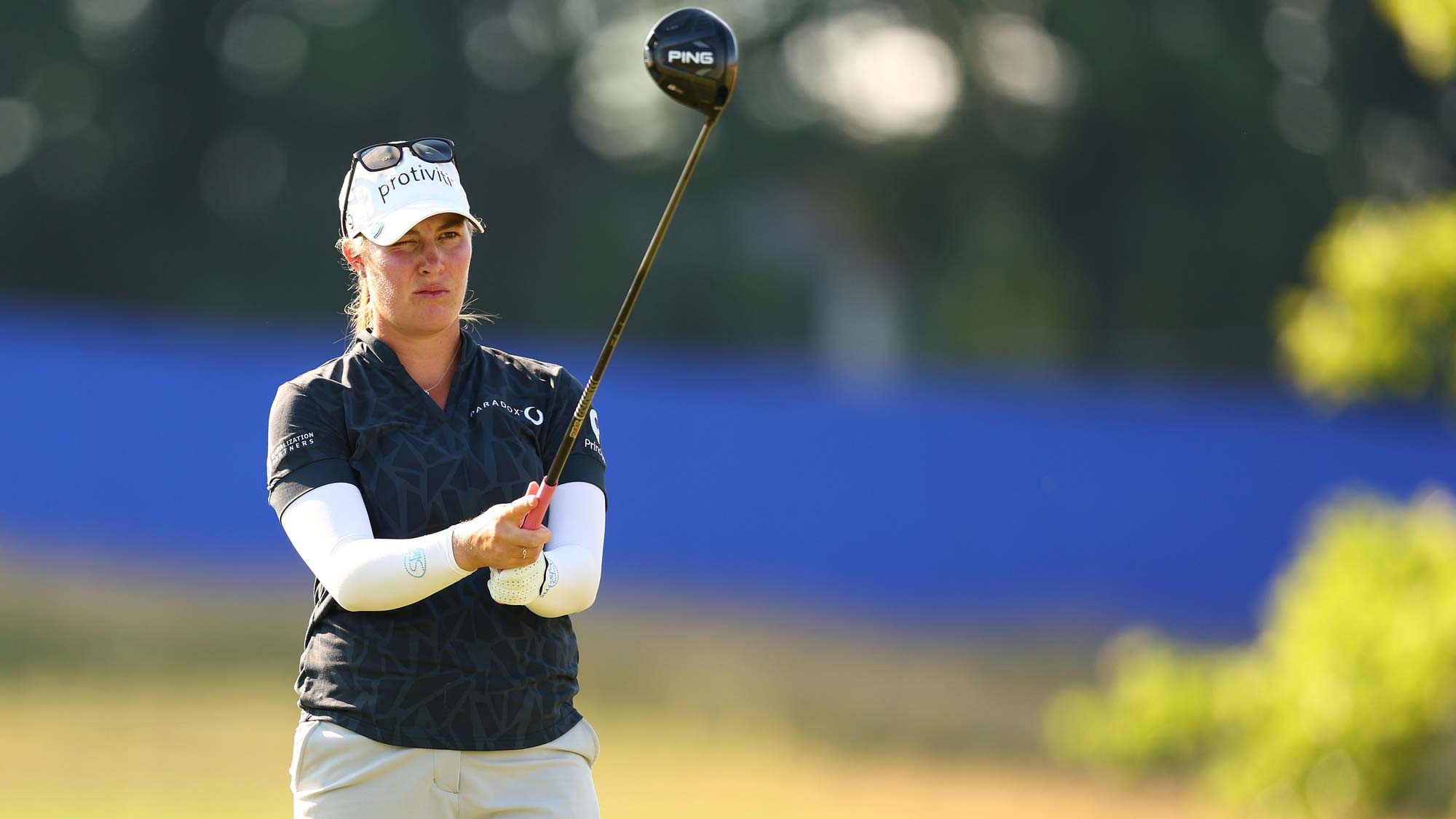Jennifer Kupcho of the United States prepares to play her shot from the ninth tee during the second round of the KPMG Women's PGA Championship at Congressional Country Club