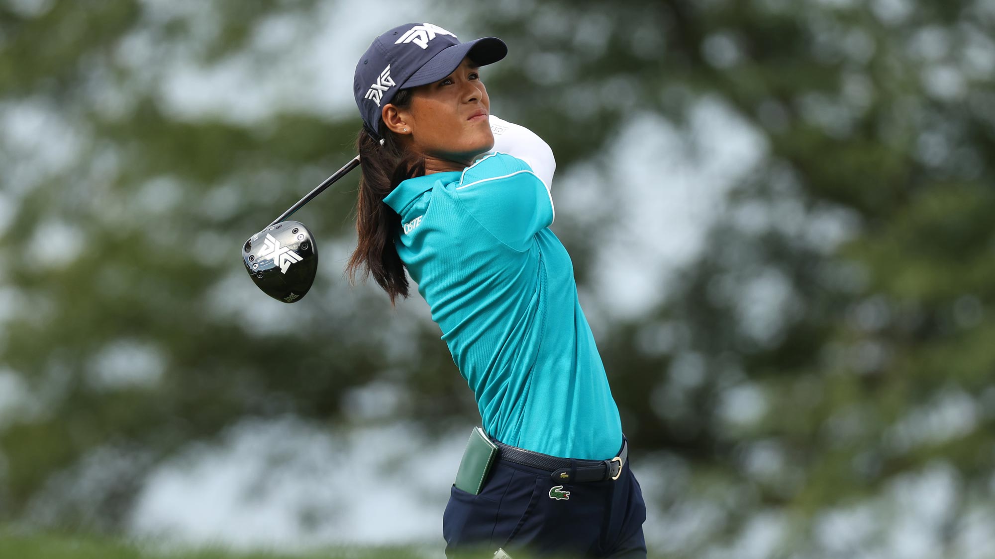Celine Boutier of France plays her shot from the 14th tee during the final round of the LPGA Drive On Championship