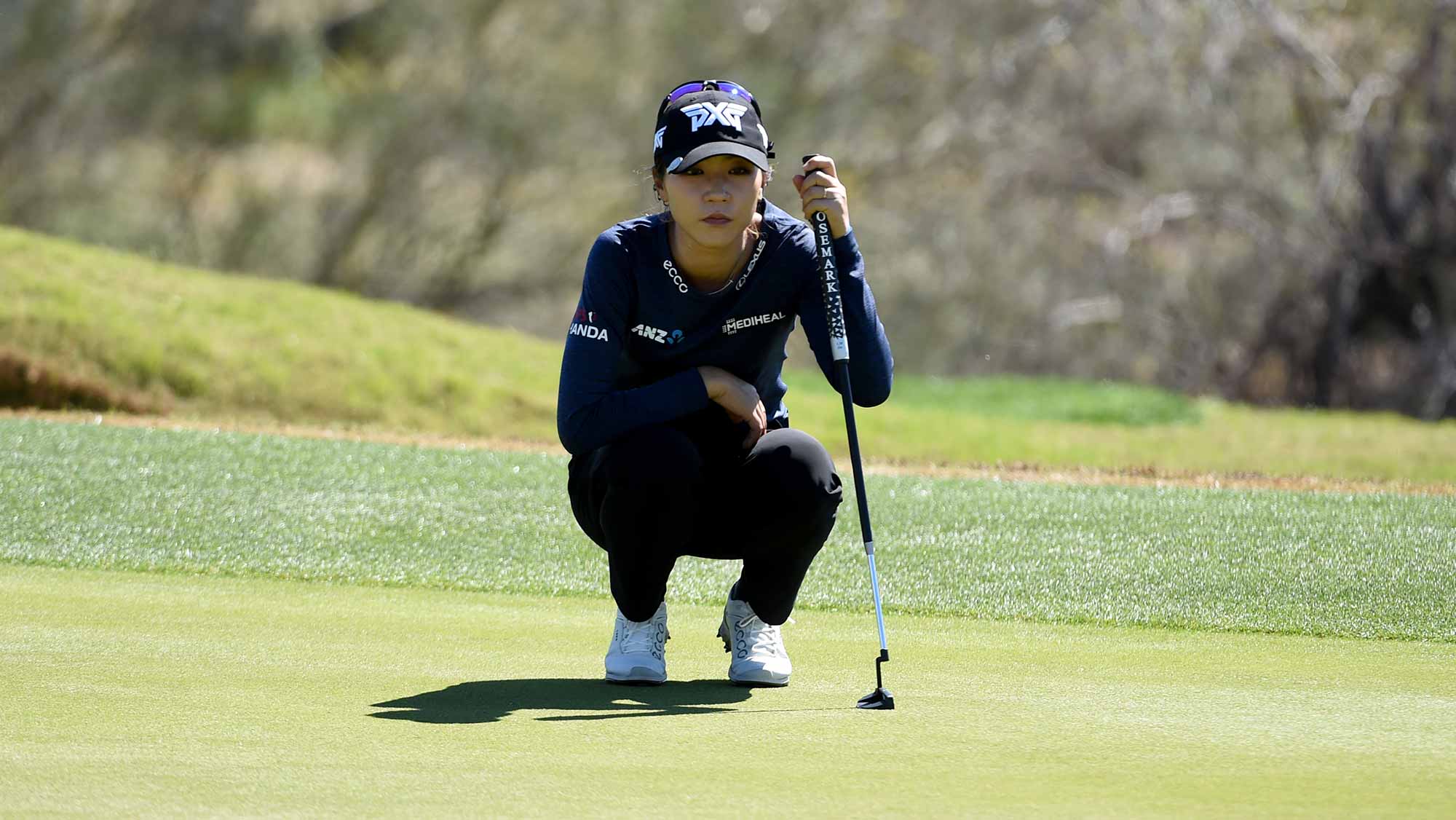 Lydia Ko of New Zealand lines up a putt on the third hole during the second round of the Bank Of Hope Founders Cup at the Wildfire Golf Club on March 22, 2019 in Phoenix, Arizona