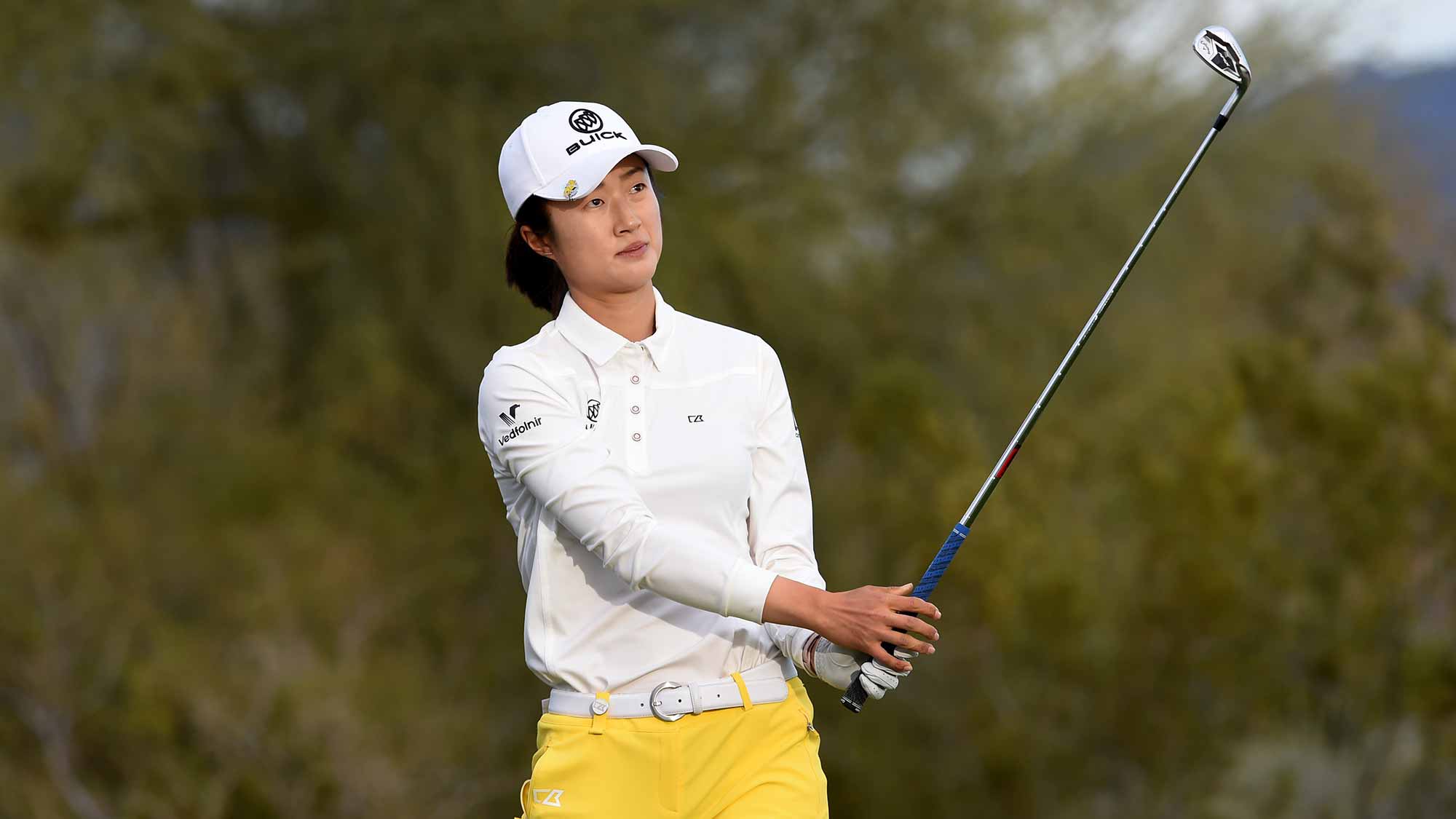 Yu Liu of China hits her tee shot on the 17th hole during the third round of the Bank Of Hope Founders Cup at the Wildfire Golf Club on March 23, 2019 in Phoenix, Arizona