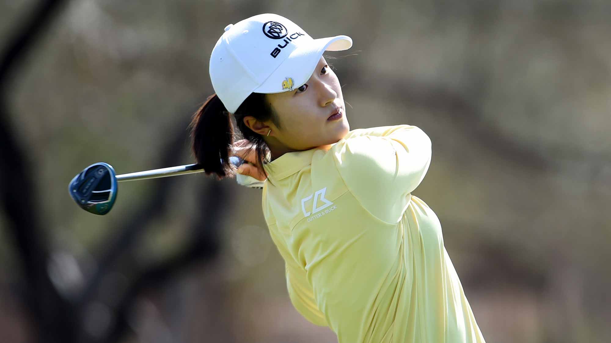 Yu Liu of China hits her tee shot on the 13th hole during the final round of the Bank Of Hope Founders Cup at the Wildfire Golf Club on March 24, 2019 in Phoenix, Arizona