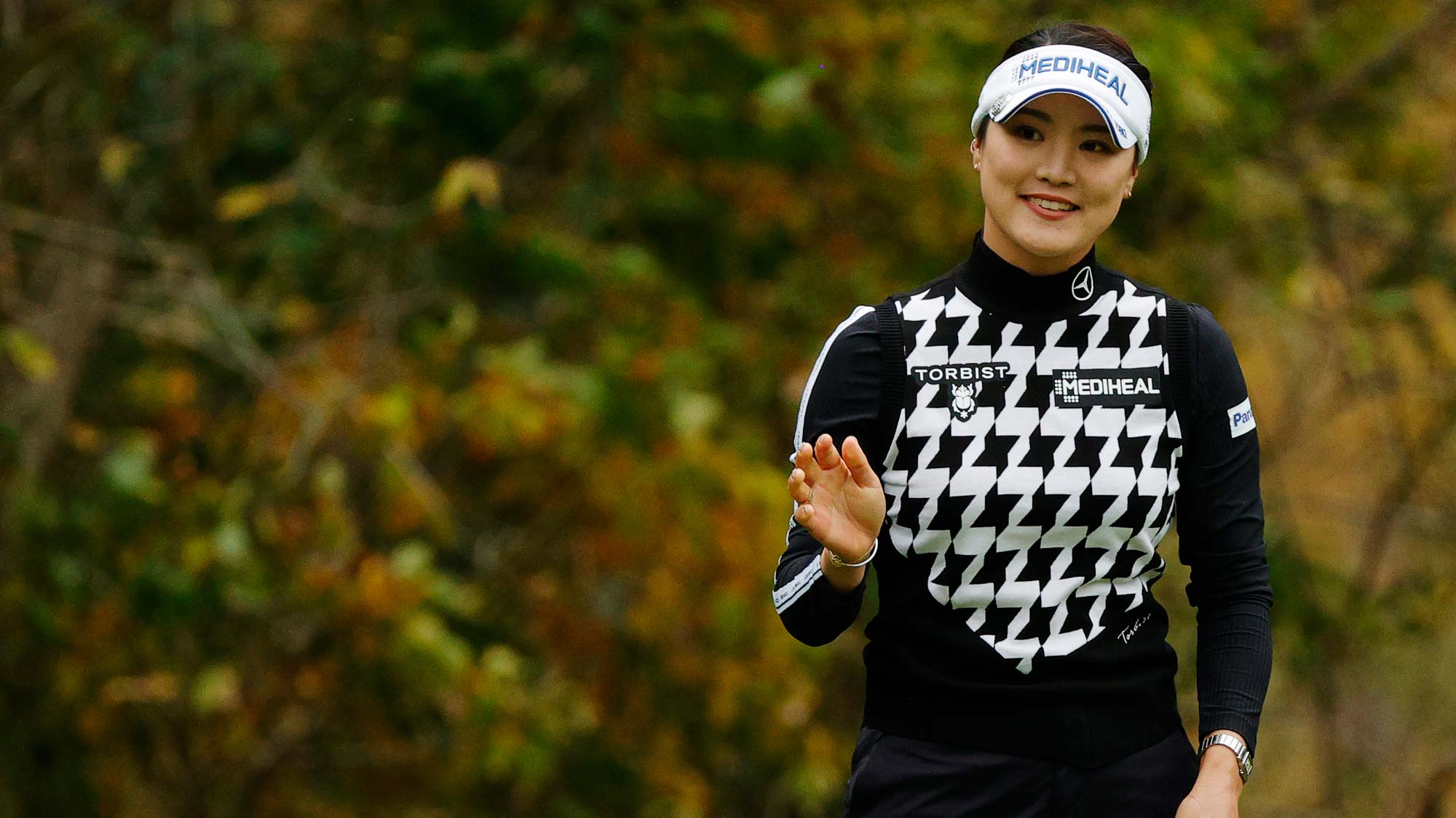 So Yeon Ryu of Korea reacts after her putt on the 12th green during the third round of the Cognizant Founders Cup