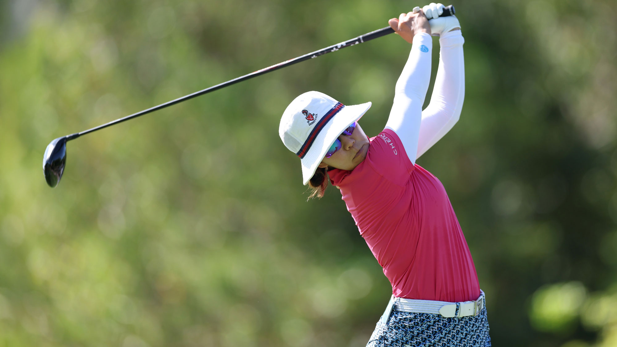 Jenny Shin of South Korea plays her shot from the sixth tee during the first round of the Riviera Maya Open at Mayakoba 2025 at El Camaleon at Mayakoba on May 22, 2025 in Playa del Carmen, Mexico.