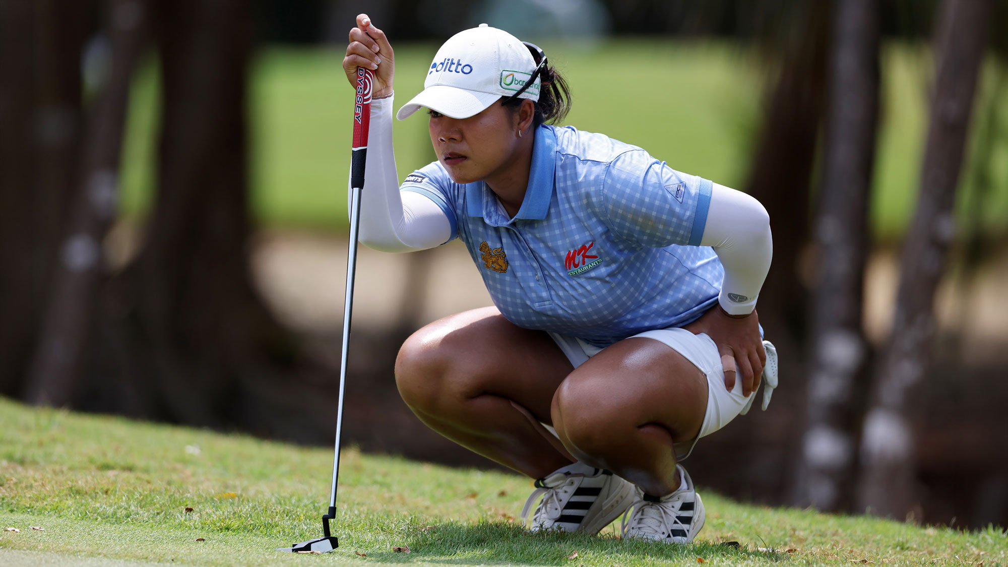 Arpichaya Yubol of Thailand lines up a putt on the eighth green during the final round of the Mexico Riviera Maya Open at Mayakoba 2026 at El Camaleon at Mayakoba on May 03, 2026 in Playa del Carmen, Mexico.