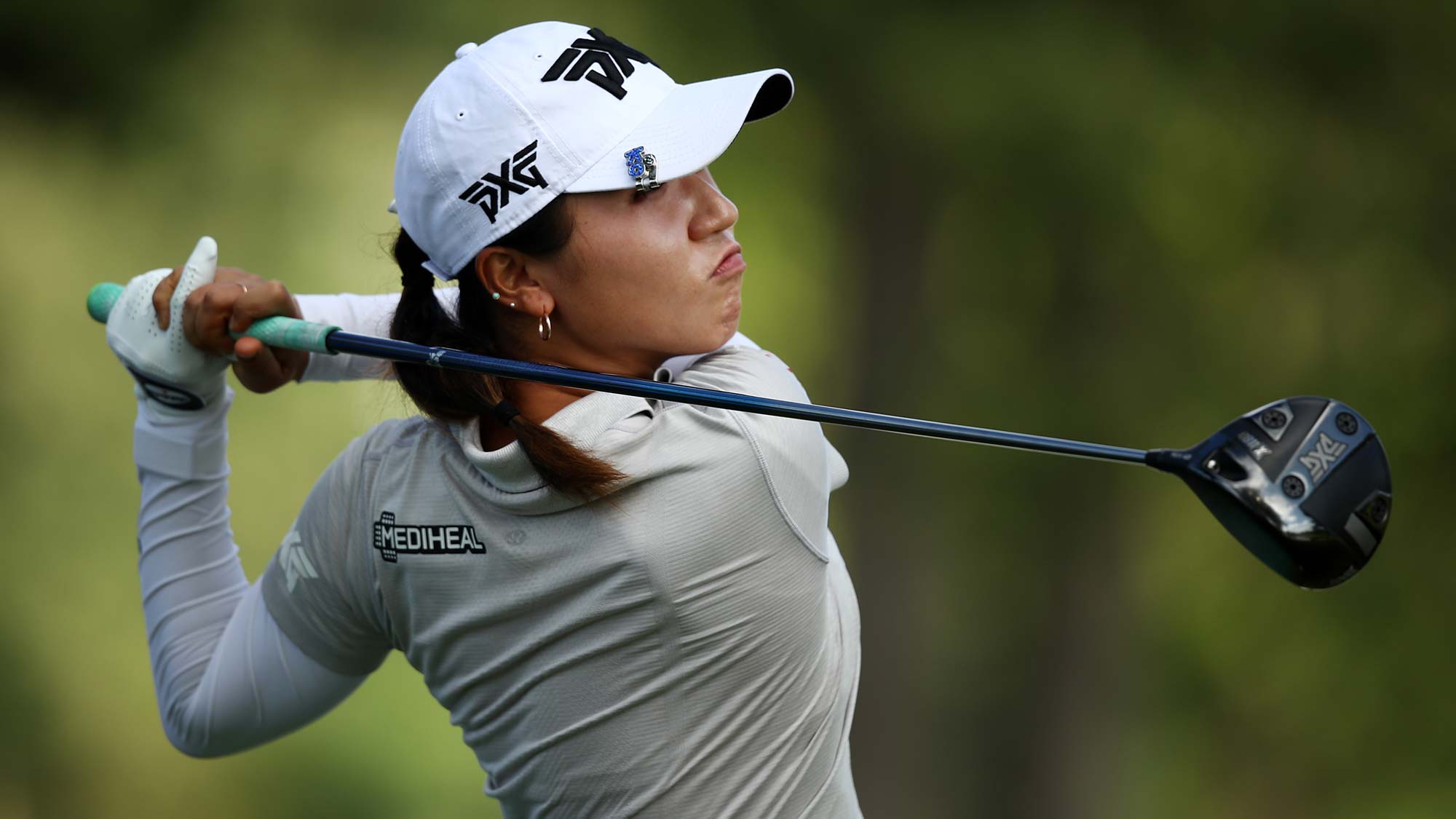 Lydia Ko of New Zealand tees off on the 16th tee during the first round of the LPGA Walmart NW Arkansas Championship