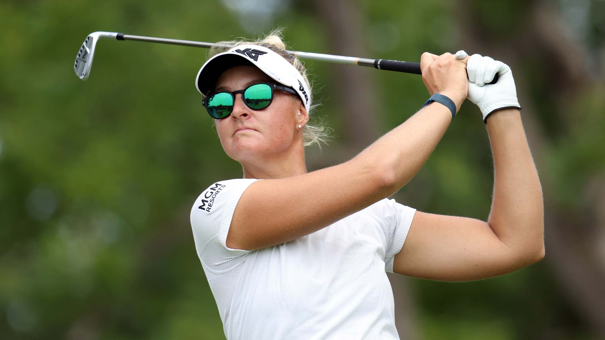 Anna Nordqvist of Sweden hits her first shot on the 3rd hole during the second round of the Walmart NW Arkansas Championship